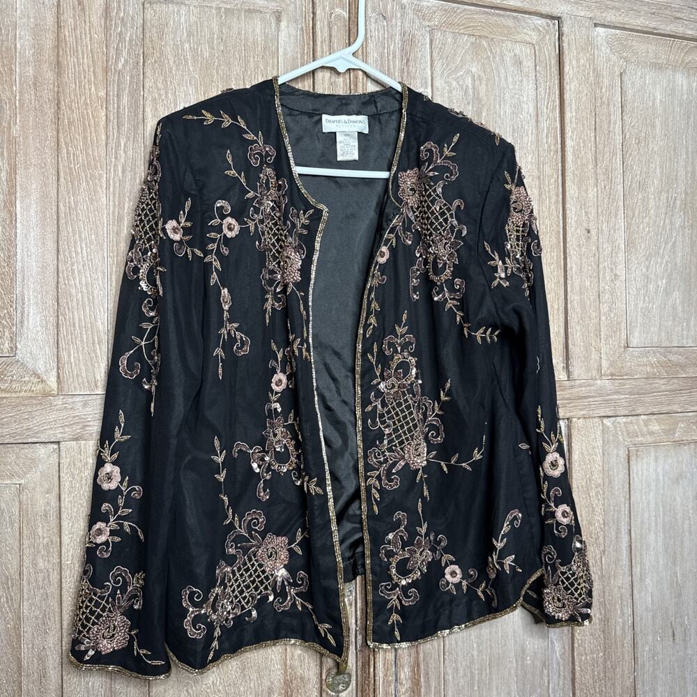 Vintage 100% Silk Beaded Floral Jacket Size 12 Evening or Casual